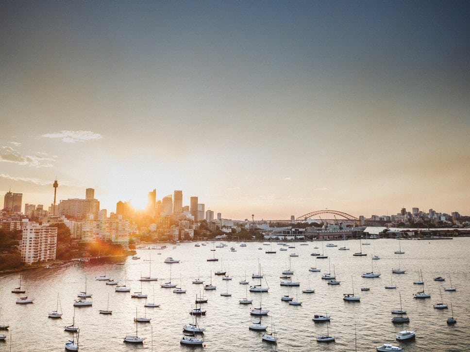 The Sydney Harbour with the Sydney Harbour Bridge and Sydney skyline in the background
