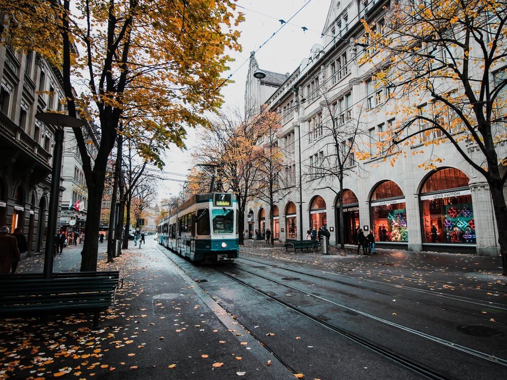 A street in Melbourne with a tram coming