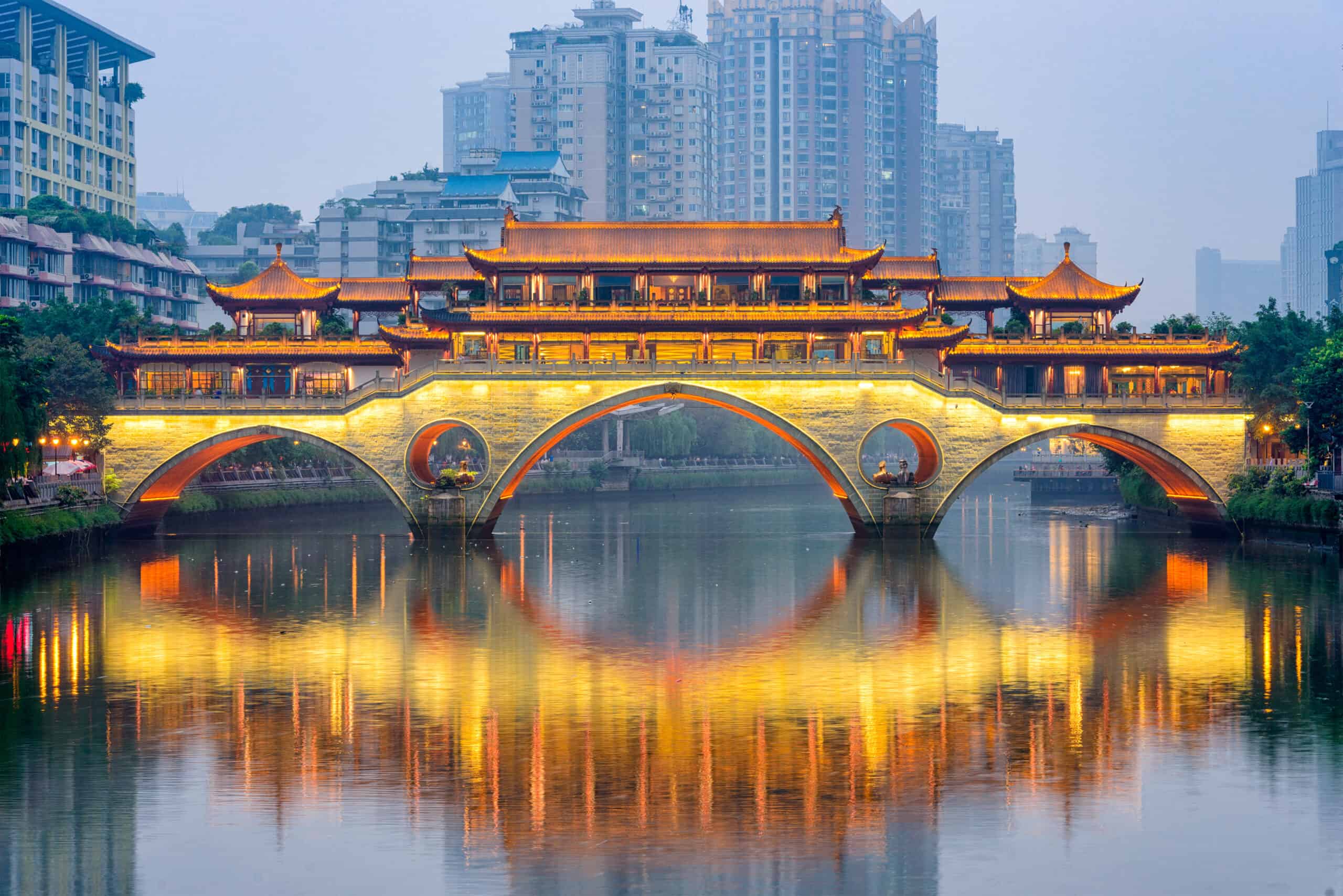 Chengdu, China at Anshun Bridge over the Jin River.